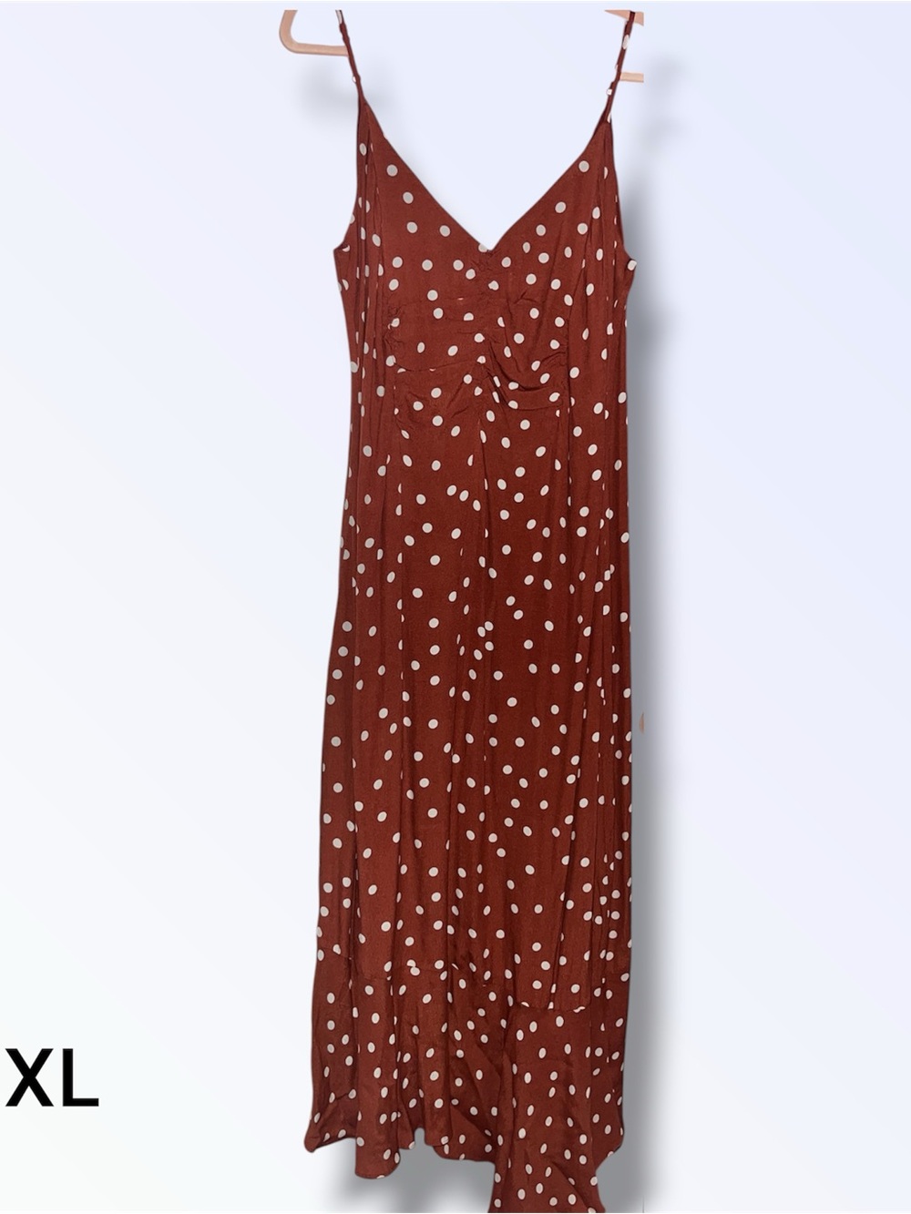 Sugarlips Rust Polka Dot Spaghetti Strap Maxi Dress